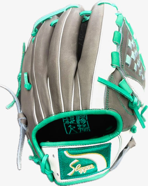 【鉄人限定グラブ　7PSE　Dグレー×エメラルドグリーン×ホワイト】久保田スラッガー　軟式　　内野手用　グラブ 　オーダー グローブ　高校　右投げ用 　中学軟式　一般軟式 湯もみの鉄人 送料無料　型付け無料