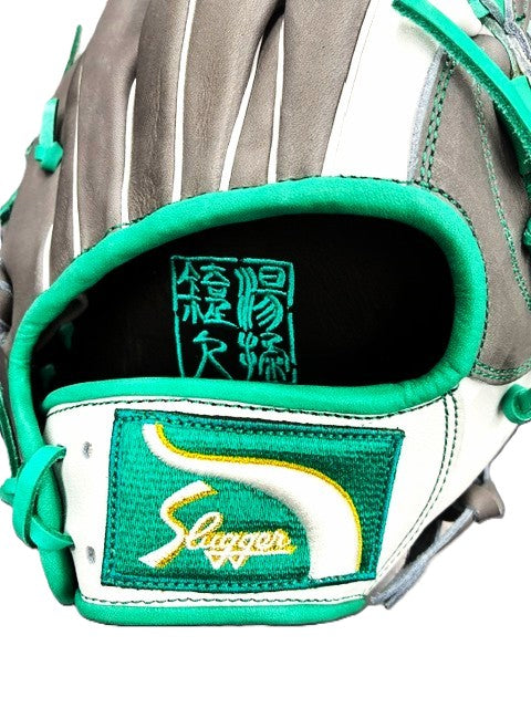 【鉄人限定グラブ　7PSE　Dグレー×エメラルドグリーン×ホワイト】久保田スラッガー　軟式　　内野手用　グラブ 　オーダー グローブ　高校　右投げ用 　中学軟式　一般軟式 湯もみの鉄人 送料無料　型付け無料